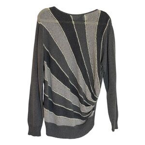 Alissia Ruched Sweater Nylon Knit Geometric Stripe Gray 18W
